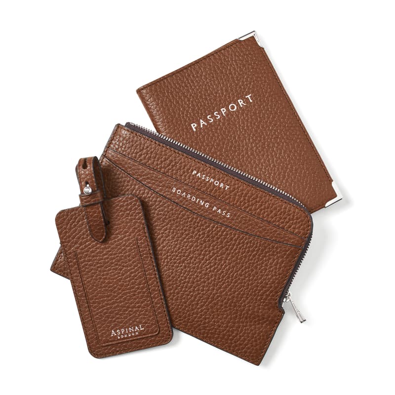 Aspinal of London Zipped Travel Collection in Tobacco Pebble Aspinal of London Zipped Travel Collection in Tobacco Pebble