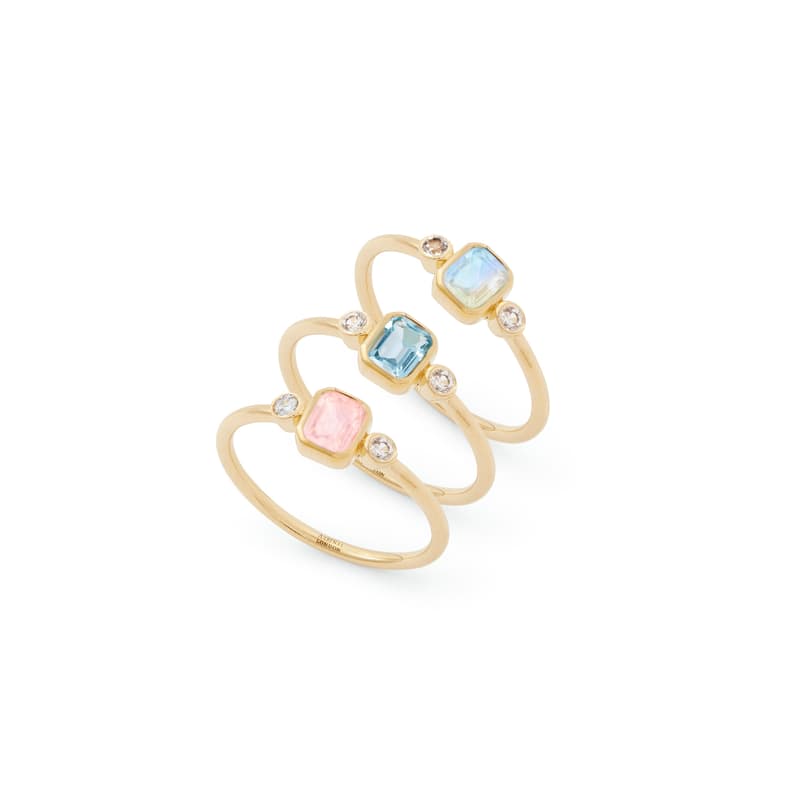 Aspinal of London Gemstone Ring Set Set in Swiss Blue Topaz, Moonstone, Rose Quartz & 18ct Gold Vermeil