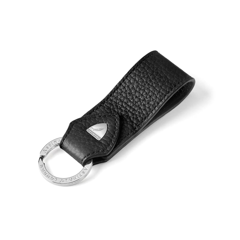 Aspinal of London Small Leather Loop Keyring in Black Pebble