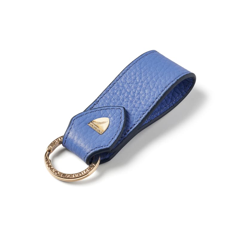 Aspinal of London Small Leather Loop Keyring in Capri Blue Pebble
