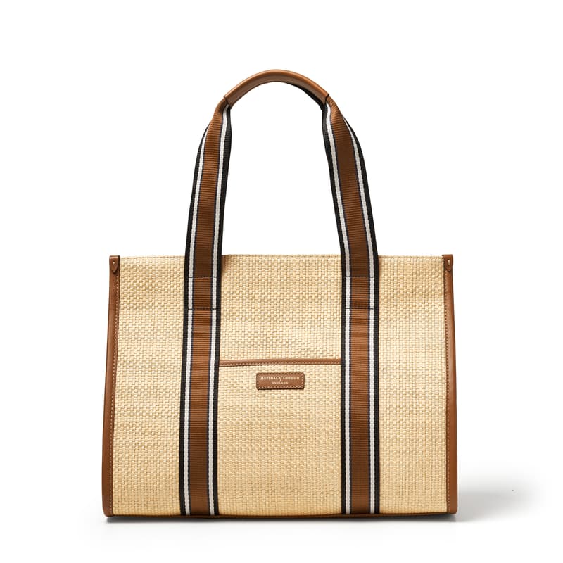 Aspinal of London Henley Tote Bag in Natural Raffia & Smooth Tan