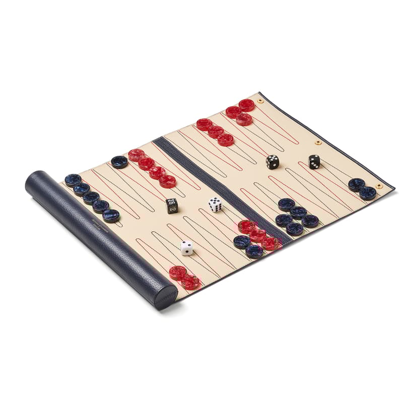 Aspinal of London Travel Backgammon Set in Navy Pebble