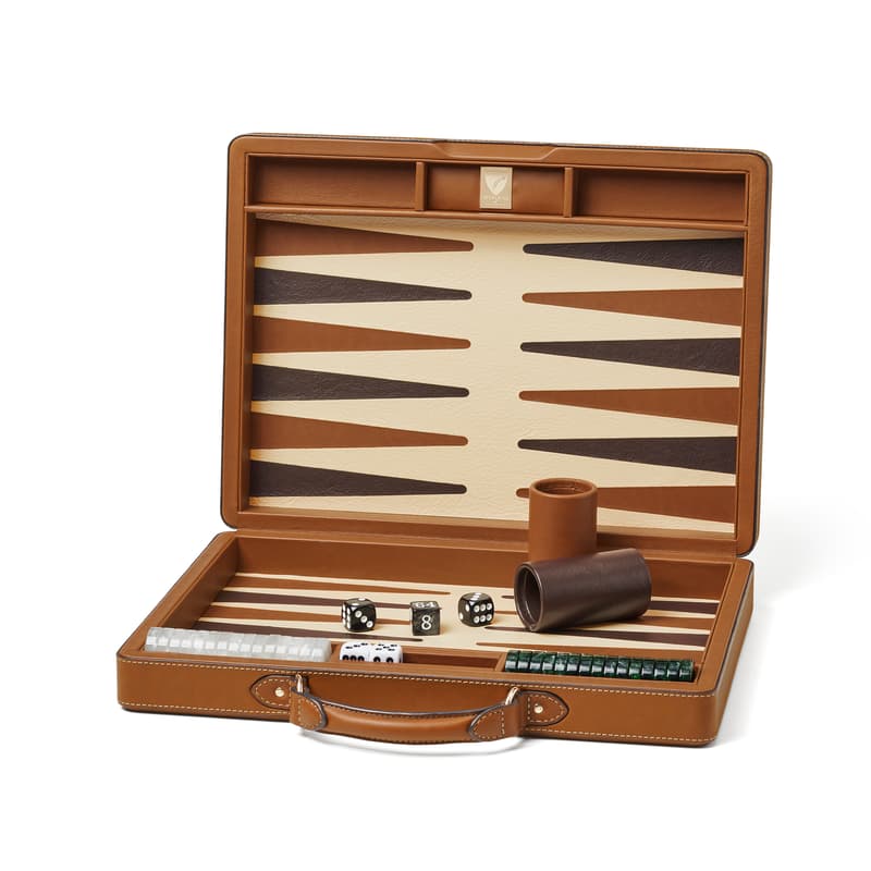 Aspinal of London Raffia Backgammon Set in Natural Raffia & Smooth Tan