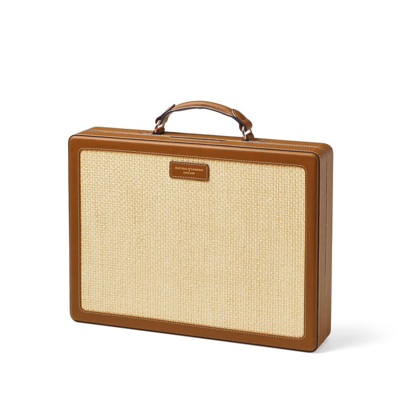 Aspinal of London Raffia Backgammon Set in Natural Raffia & Smooth Tan