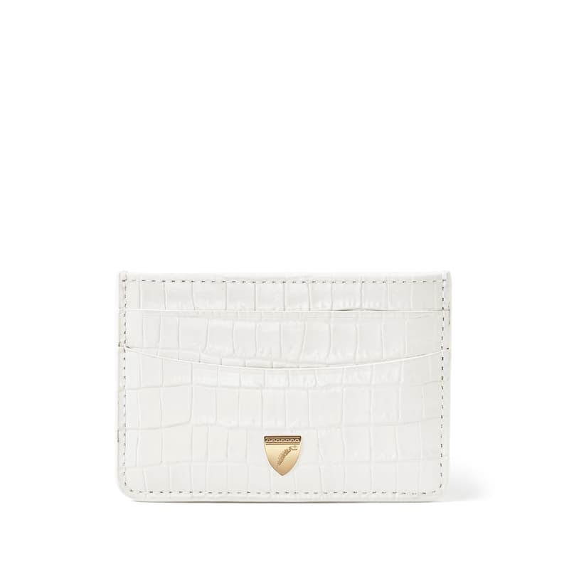 Aspinal of London Slim Credit Card Holder in Deep Shine Chalk White Small Croc Aspinal of London Slim Credit Card Holder in Deep Shine Chalk White Small Croc