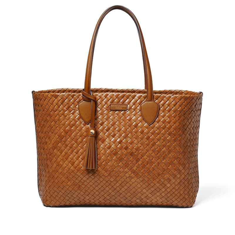 Aspinal of London Large Island Tote Bag in Tan Woven Leather