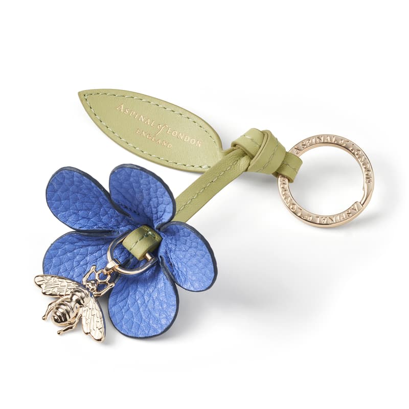 Aspinal of London Wildflower & Bee Keyring in Capri Blue Pebble