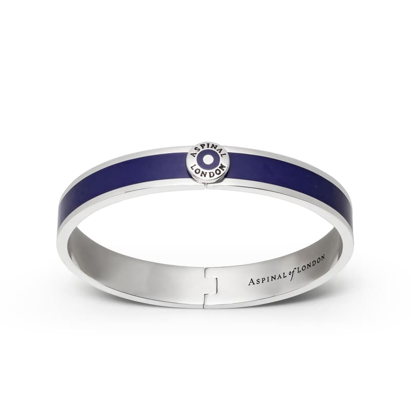 Aspinal of London Enamel Bangle in Navy Enamel & Palladium Silver Plated