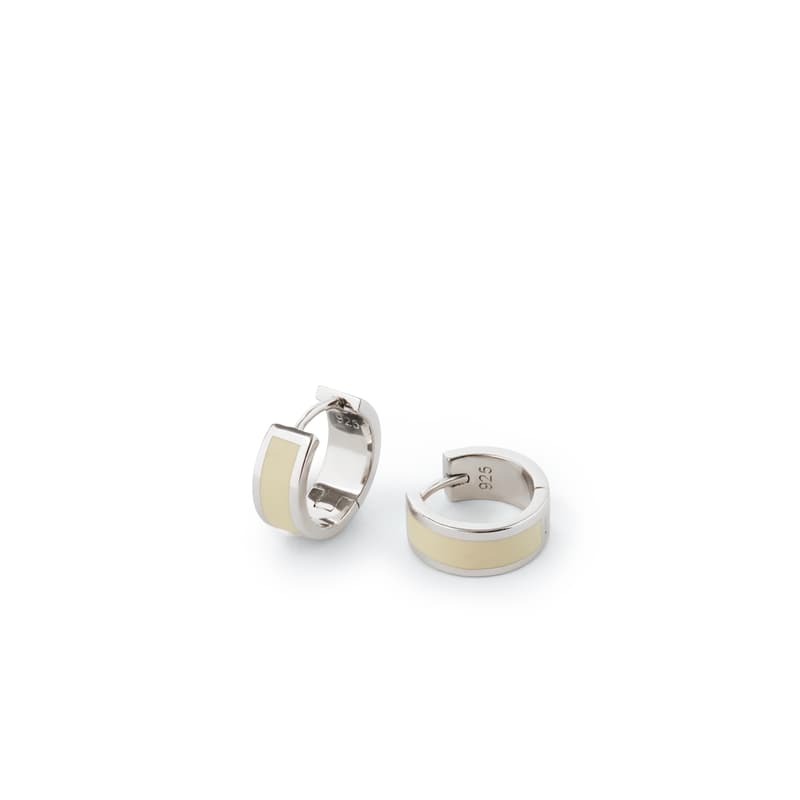 Aspinal of London Enamel Huggie Earrings in Ivory Enamel & Palladium Silver Plated