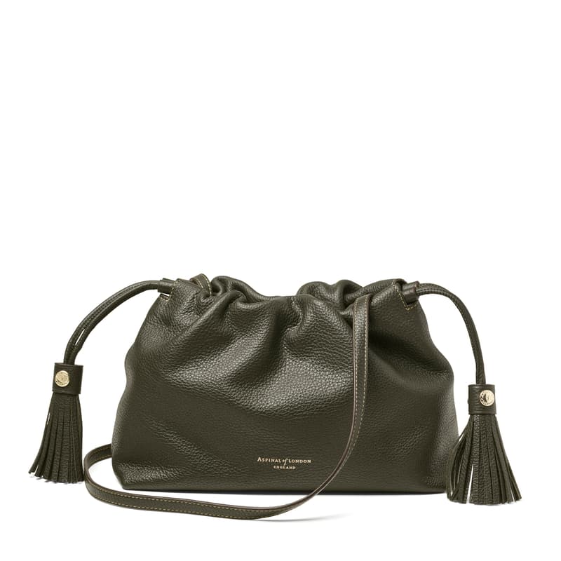 Aspinal of London Soho Large Crossbody Pouch in Forest Green Milled Pebble