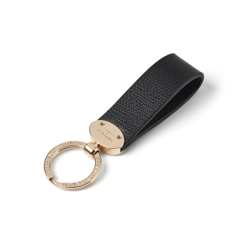 Aspinal of London Oval Loop Keyring in Black Soft Saffiano