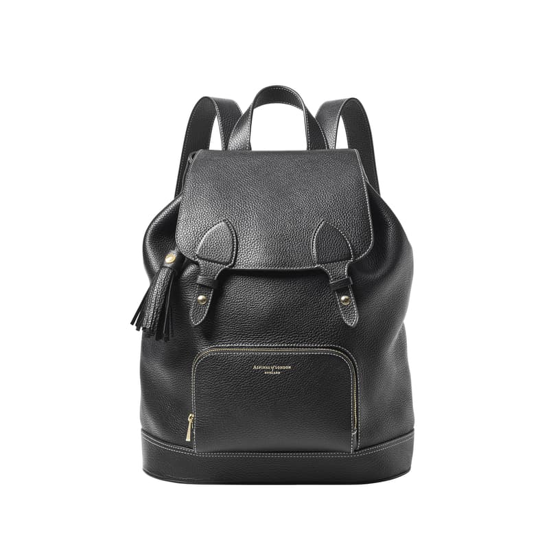 Aspinal of London Hudson Medium Backpack in Black Milled Pebble