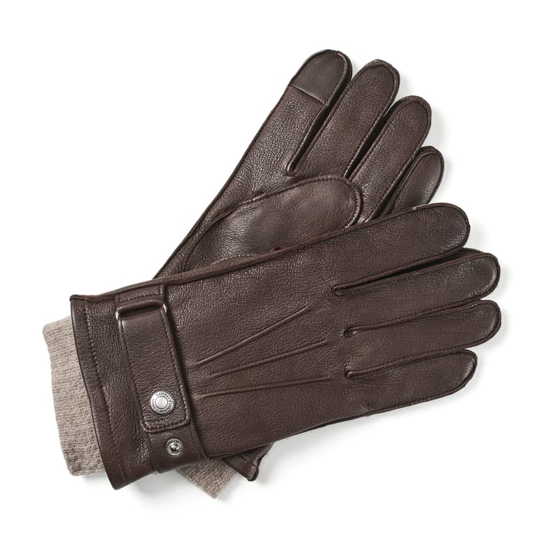 Aspinal of London Men's Aerodrome Leather Gloves in Chocolate Deerskin