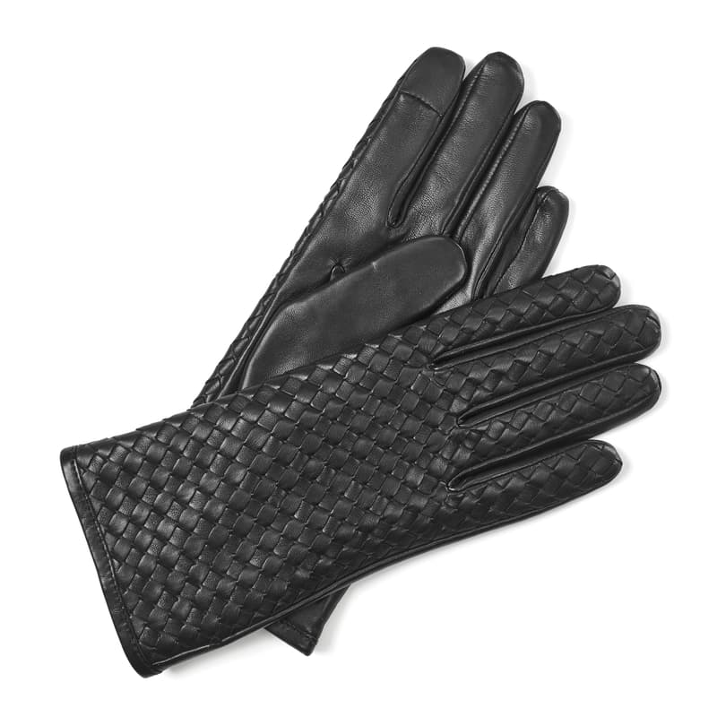 Aspinal of London Women's Black Nappa Woven Leather Gloves