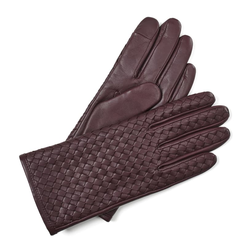 Aspinal of London Women's Woven Leather Gloves in Fig Nappa