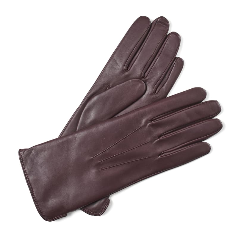 Aspinal of London Women's Cashmere Lined Leather Gloves in Fig Nappa Aspinal of London Women's Cashmere Lined Leather Gloves in Fig Nappa