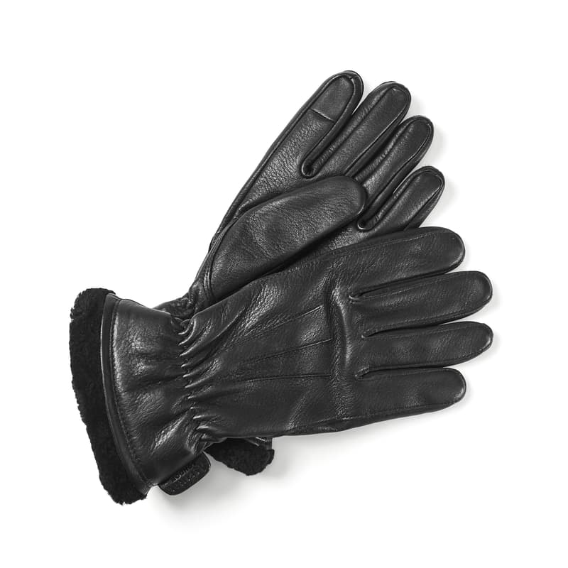 Aspinal of London Women's Shearling Lined Leather Gloves in Black Deerskin Aspinal of London Women's Shearling Lined Leather Gloves in Black Deerskin