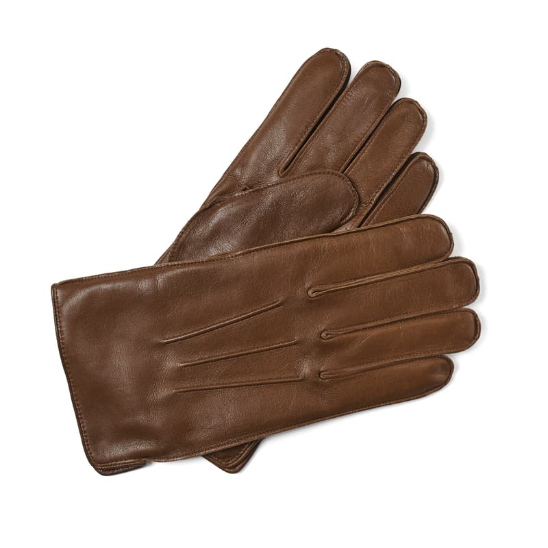 Aspinal of London Men's Cashmere Lined Leather Gloves in Mid Brown Nappa