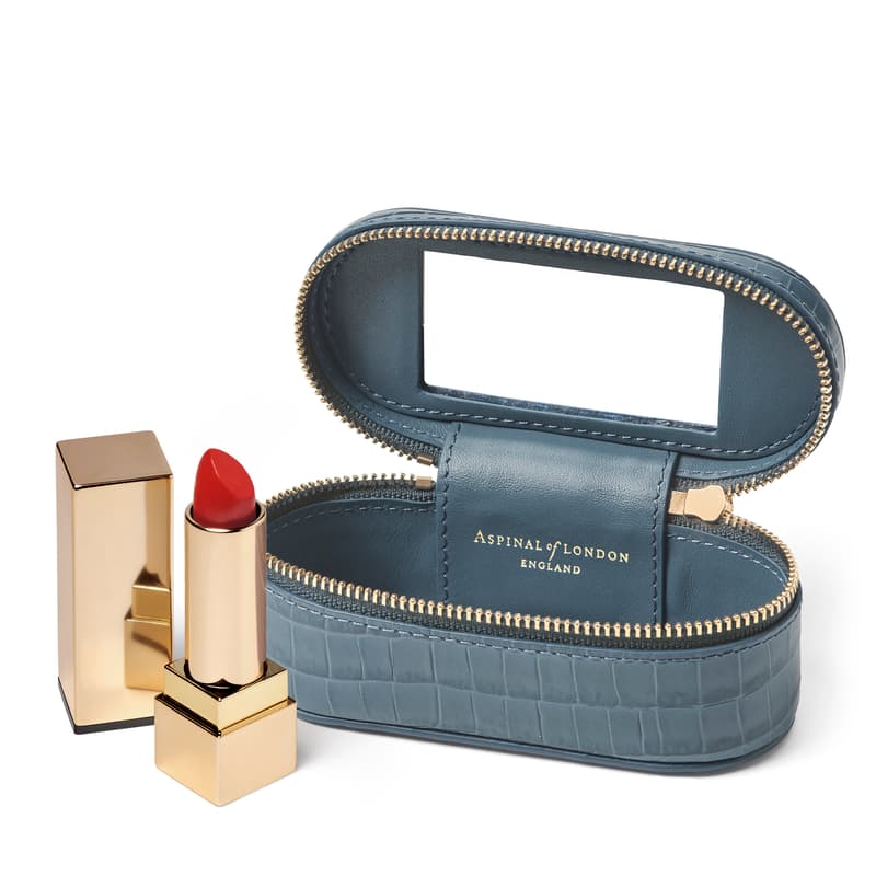 Aspinal of London Handbag Tidy All in Deep Shine Peacock Blue Small Croc Aspinal of London Handbag Tidy All in Deep Shine Peacock Blue Small Croc