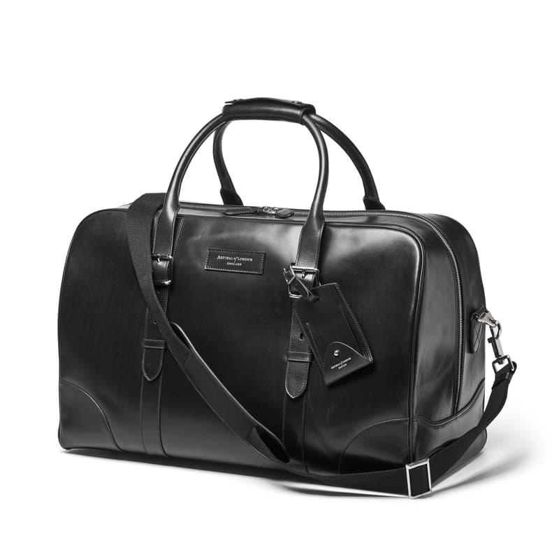Aspinal of London Harrison Large Weekender Travel Bag in Smooth Black