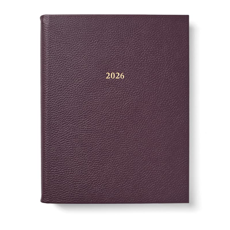Aspinal of London 2026 A4 Day to Page Leather Diary in Fig Pebble Aspinal of London 2026 A4 Day to Page Leather Diary in Fig Pebble