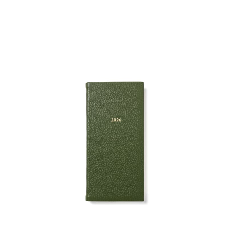 Aspinal of London 2026 Slim Pocket Leather Diary in Racing Green Pebble