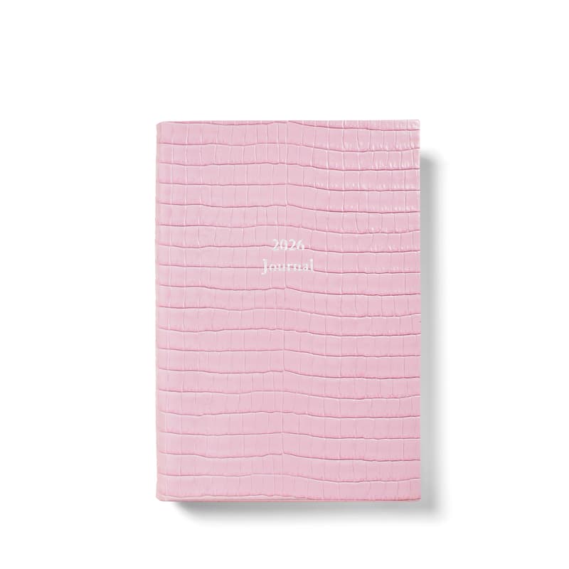 Aspinal of London 2026 A5 Diary & Journal in Deep Shine Powder Lilac Small Croc