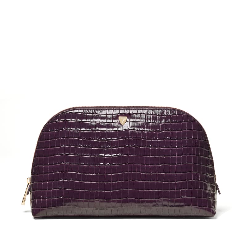 Aspinal of London Classic Toiletry Bag in Deep Shine Fig Small Croc