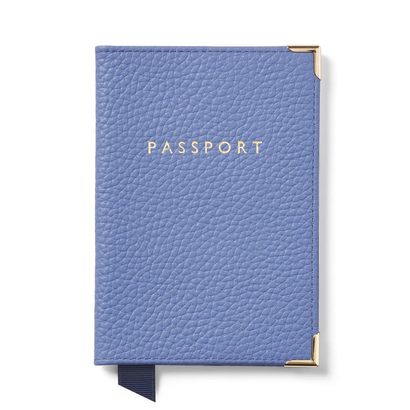 Aspinal of London Passport Cover in Pebble Capri Blue