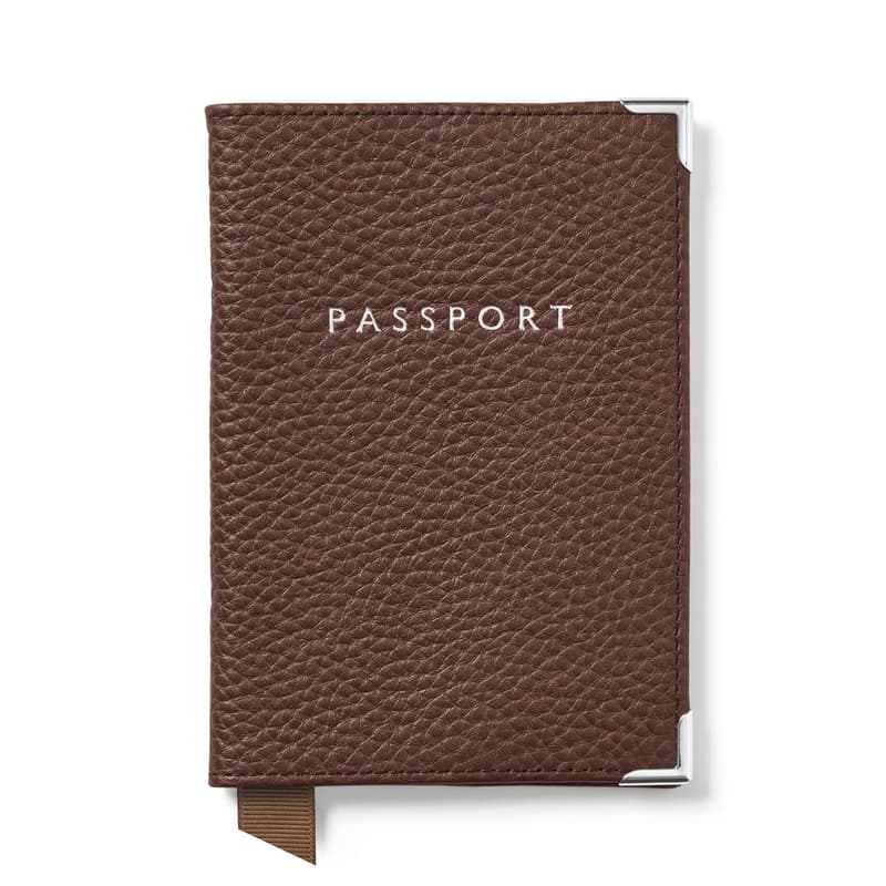 Aspinal of London Passport Cover in Pebble Tobacco