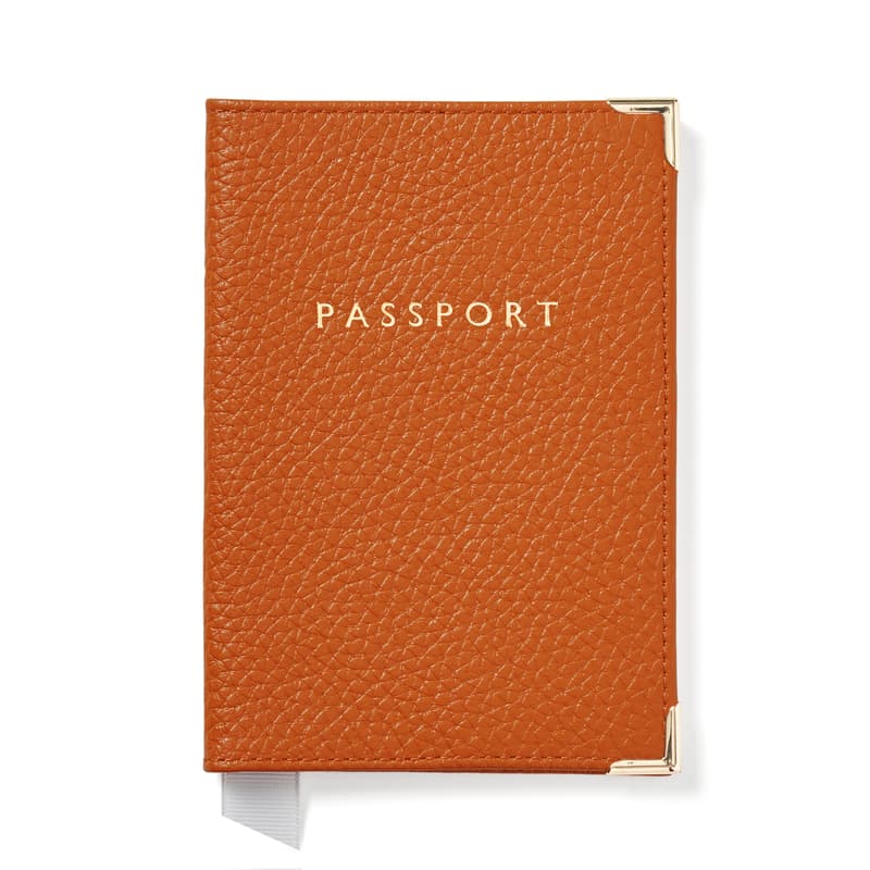 Aspinal of London Passport Cover in Marmalade Pebble