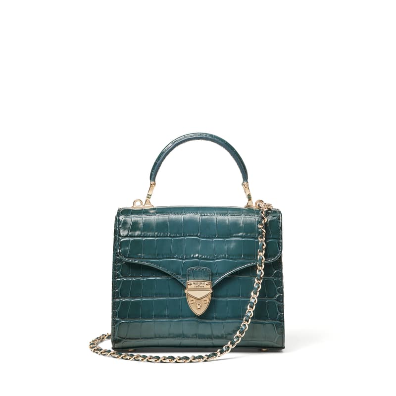 Aspinal of London Midi Mayfair in Deep Shine Peacock Ombre Small Croc