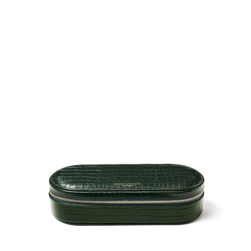 Aspinal of London Jewellery & Watch Travel Case in Deep Shine Evergreen Small Croc