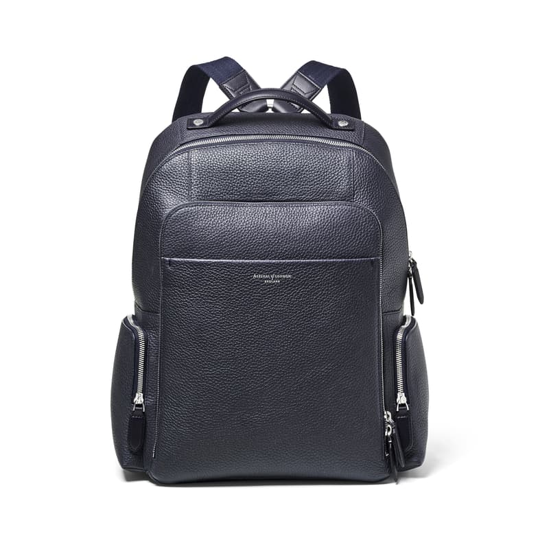 Aspinal of London Zipped Backpack in Navy Pebble