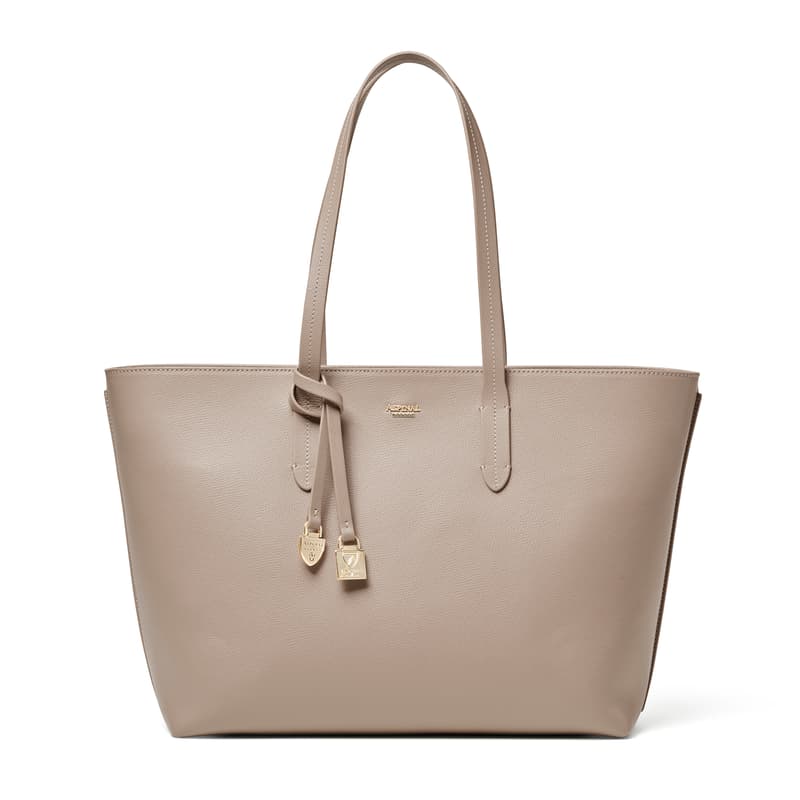 Aspinal of London Zipped East West Tote with Charm in Moleskin Soft Saffiano Aspinal of London Zipped East West Tote with Charm in Moleskin Soft Saffiano