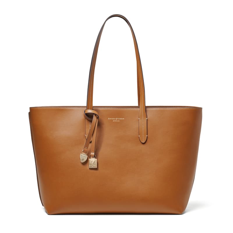 Aspinal of London Zipped East West Tote with Charm in Smooth Tan