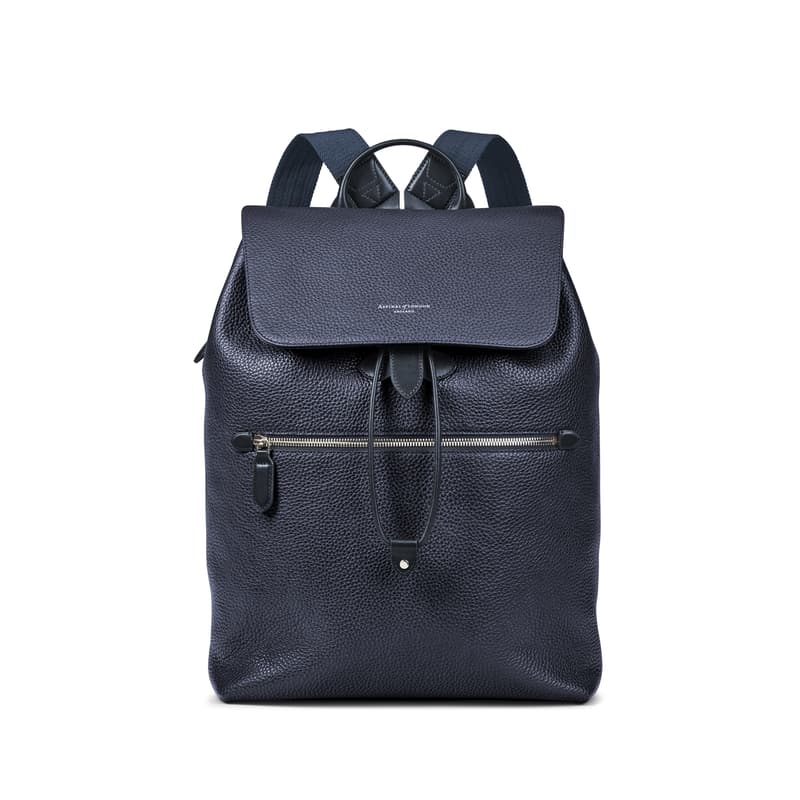 Aspinal of London Reporter Backpack in Navy Pebble