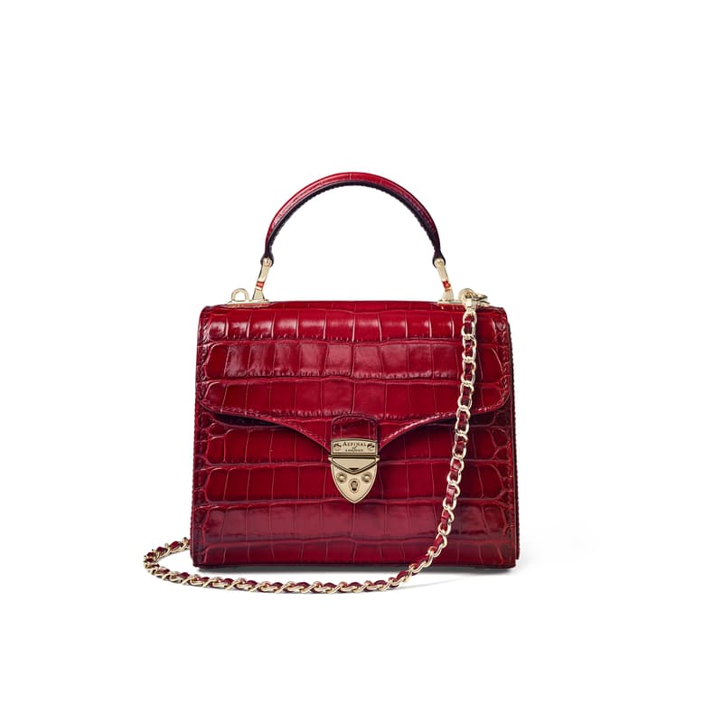 Aspinal of London Mayfair Midi Burgundy Crocodile Print Bag Aspinal of London Mayfair Midi Burgundy Crocodile Print Bag