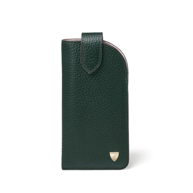 Aspinal of London Glasses Case with Tab in Alpine Green Pebble