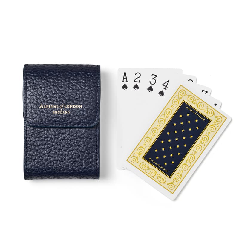 Aspinal of London Playing Cards Holder in Navy Pebble