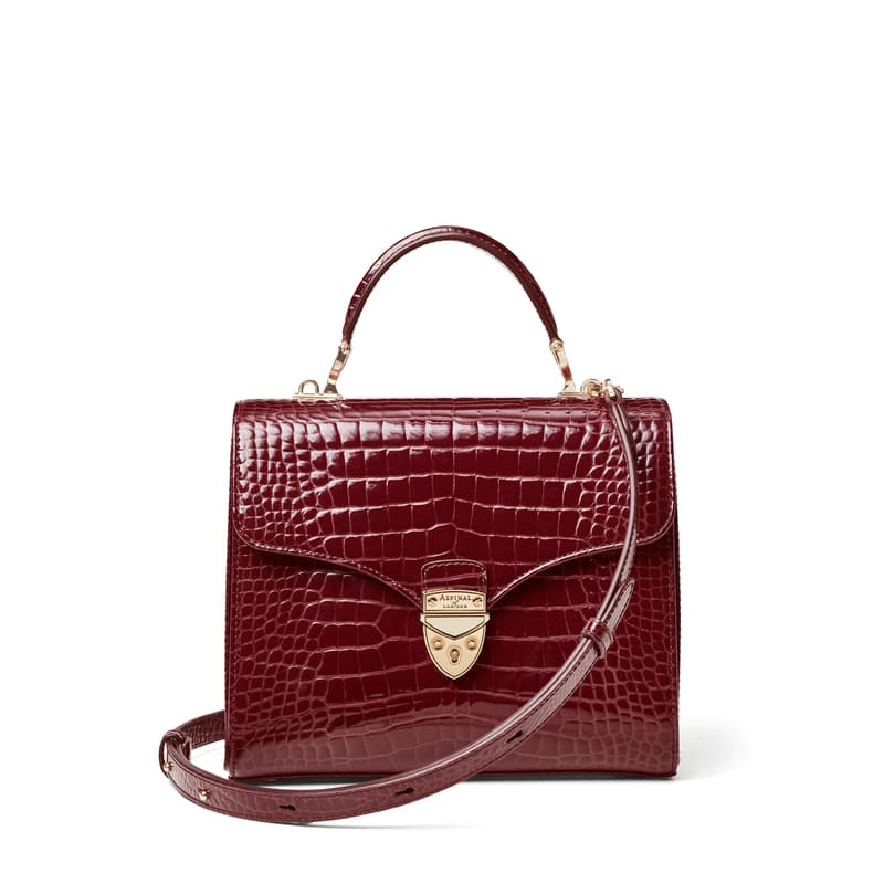 Aspinal of London Mayfair in Merlot Patent Croc