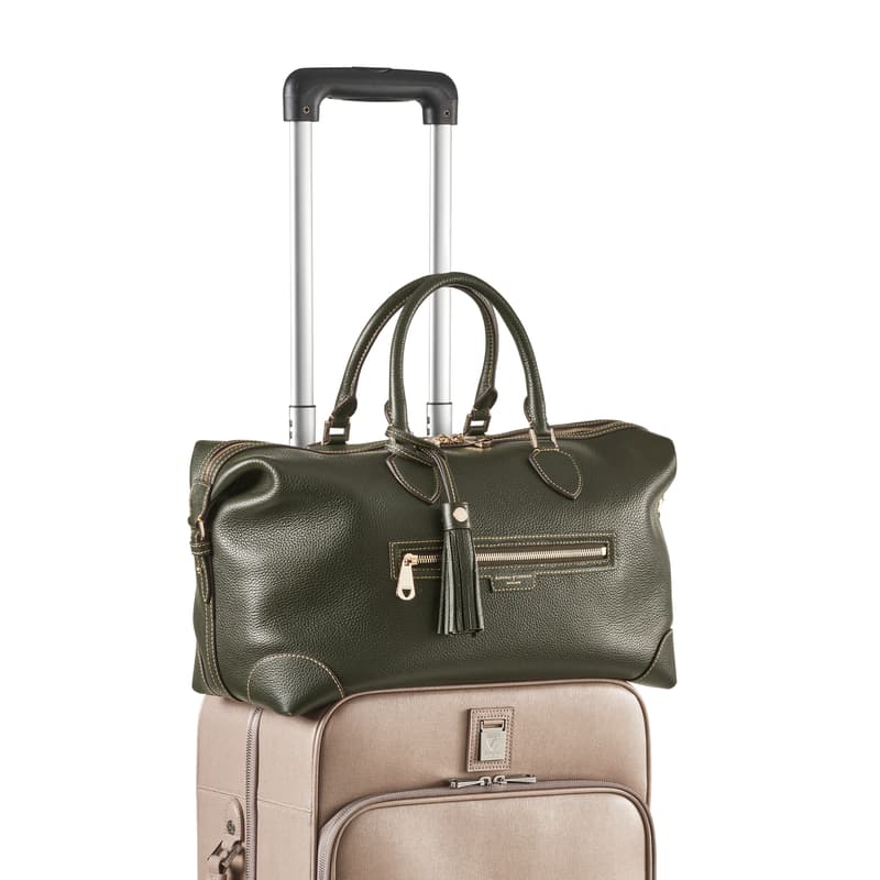 Aspinal of London Hudson Weekender Bag in Forest Green Milled Pebble