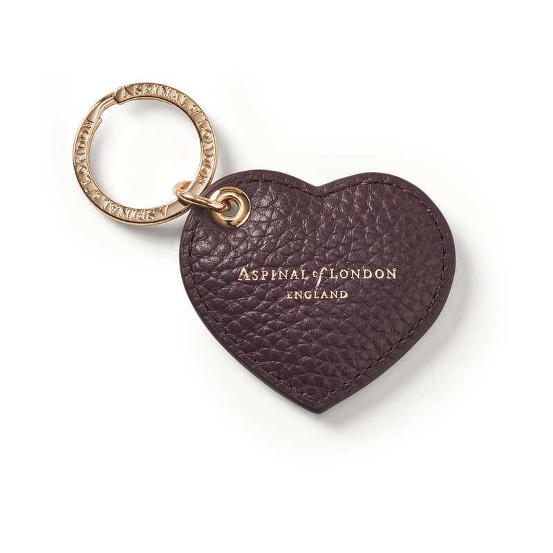 Aspinal of London Small Heart Keyring in Fig Pebble