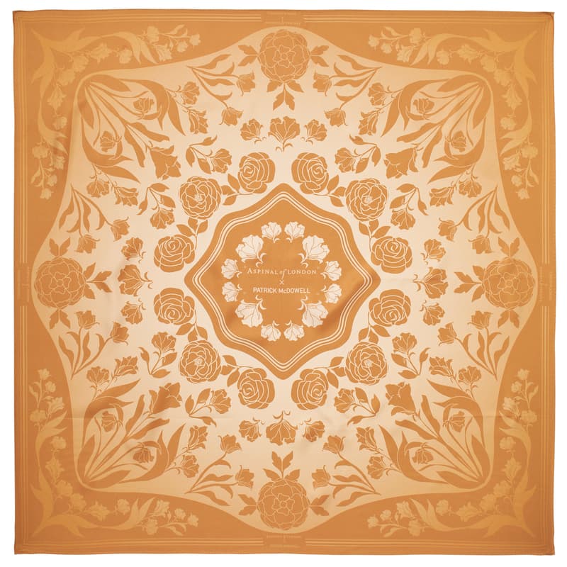 Aspinal of London Lancashire Rose Silk Scarf in Gold Pure Silk