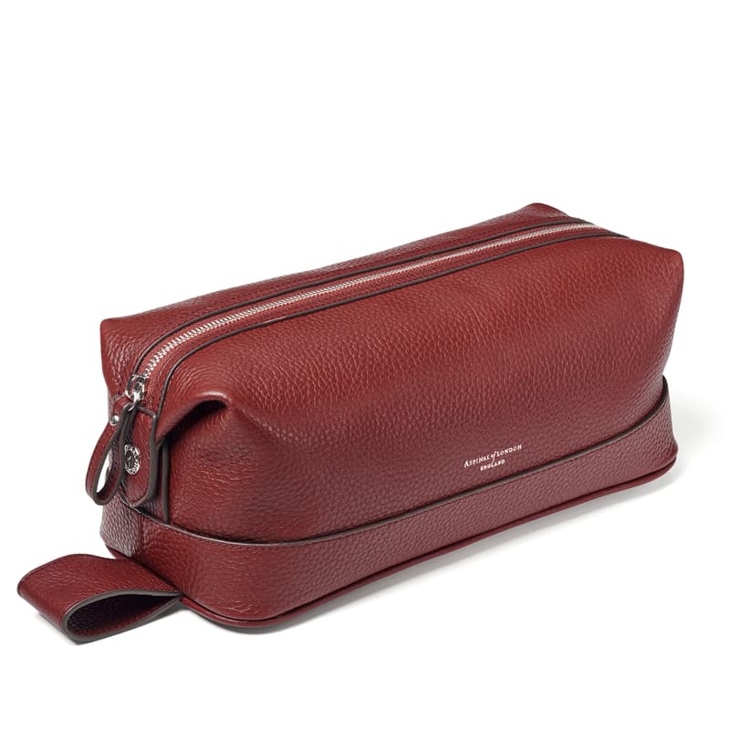 Aspinal of London Men's Leather Wash Bag in Merlot Pebble