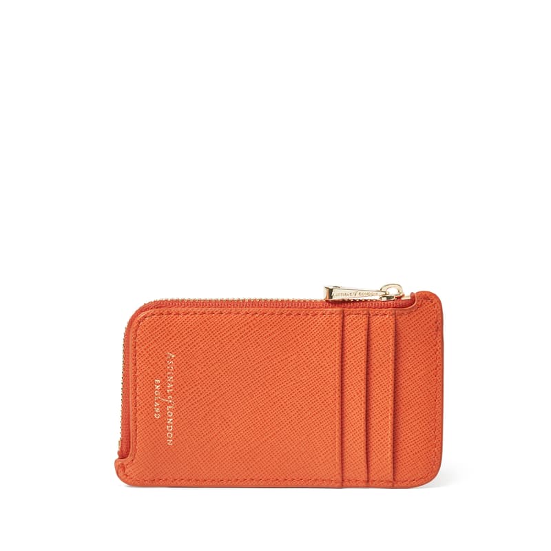 Aspinal Of London Zipped Coin & Card Holder In Orange