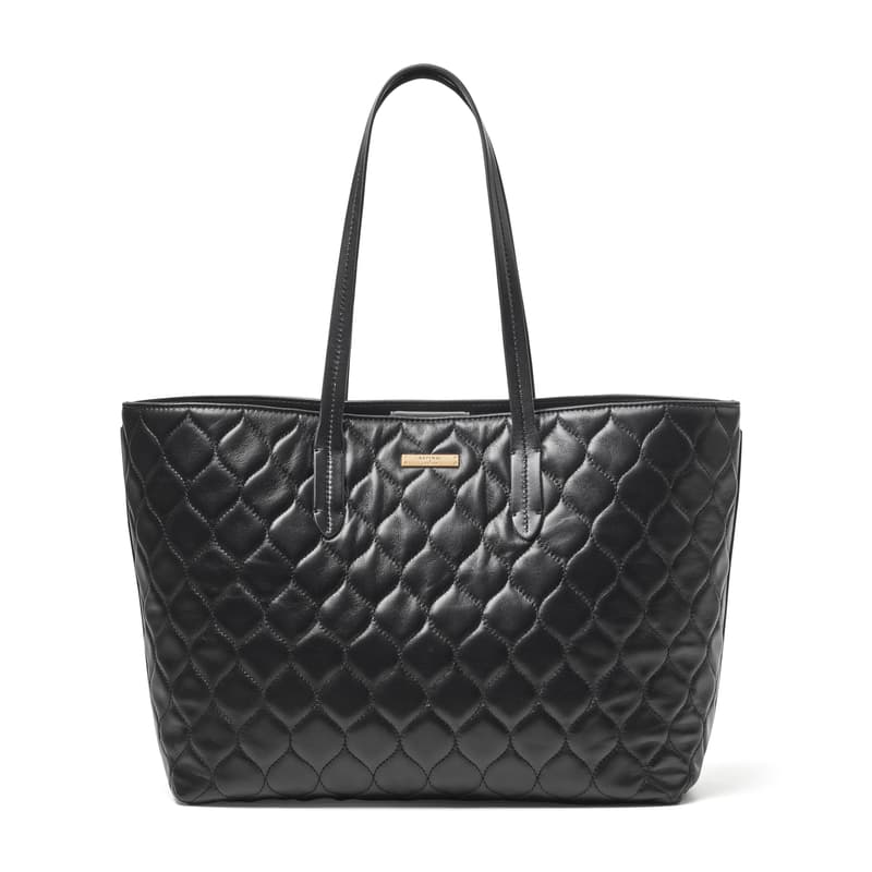 Aspinal of London East West Tote with Charm in Black Quilted Nappa Aspinal of London East West Tote with Charm in Black Quilted Nappa