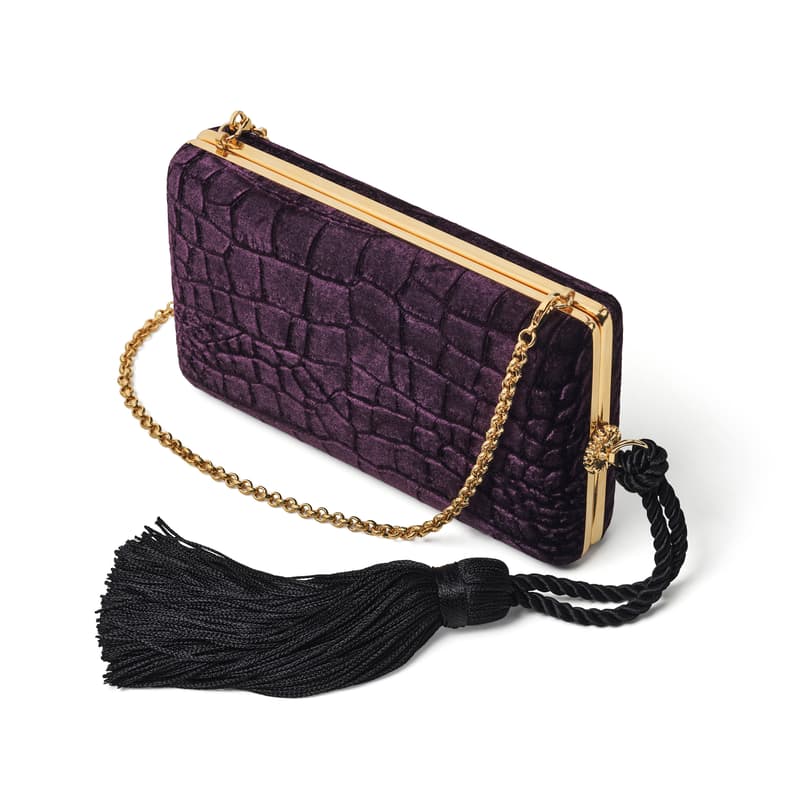 Aspinal of London Florence Clutch in Fig Velvet Croc Aspinal of London Florence Clutch in Fig Velvet Croc