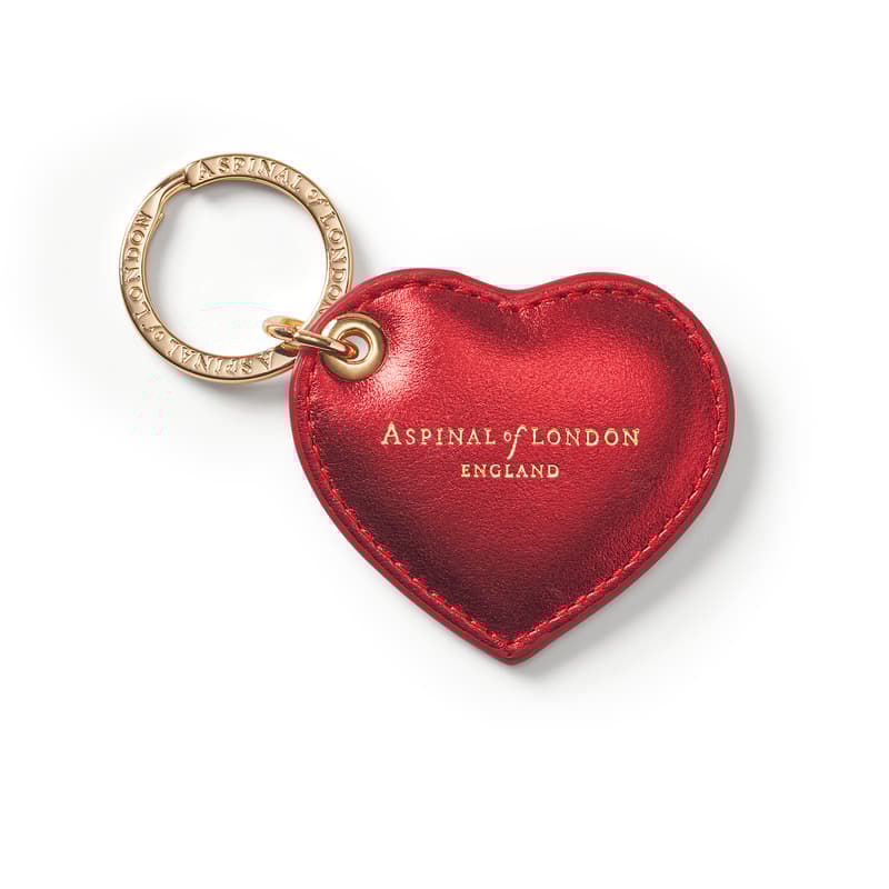 Aspinal of London Small Heart Keyring in Smooth Tinsel Red