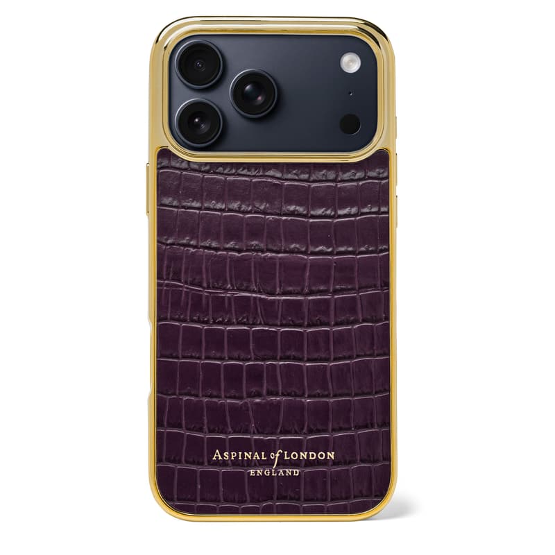 Aspinal of London iPhone 17 Pro Max Case in Deep Shine Fig Small Croc Aspinal of London iPhone 17 Pro Max Case in Deep Shine Fig Small Croc